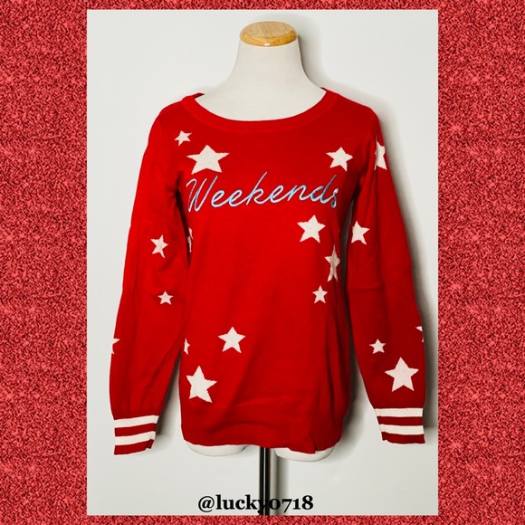 Chaser EUC Red & White Star Weekends Sweater Sz S - Picture 3 of 7